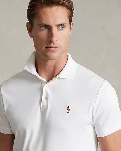 [폴로 랄프로렌 Polo Ralph Lauren] 남자 소프트 코튼 폴로 셔츠 클래식 핏; 화이트/ 다크 그레이