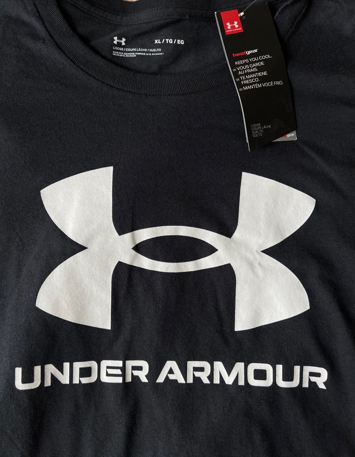 [언더아머 Under Armour] 남자 블랙 로고 반팔 티셔츠; 엑스라지