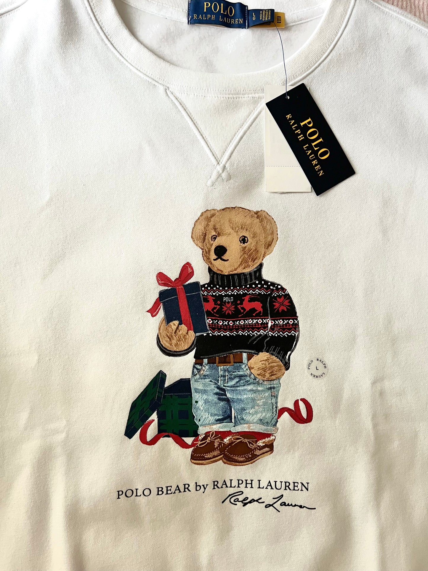 [폴로 랄프로렌 Polo Ralph Lauren] 남자 폴로베어 후리스 스웻셔츠 화이트; 라지