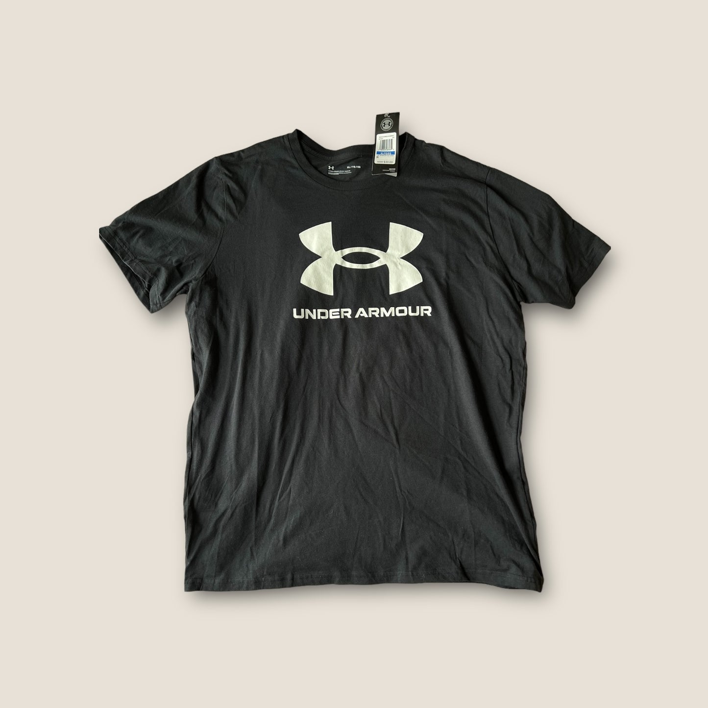 [언더아머 Under Armour] 남자 블랙 로고 반팔 티셔츠; 엑스라지