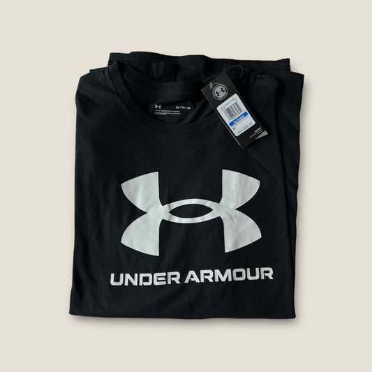 [언더아머 Under Armour] 남자 블랙 로고 반팔 티셔츠; 엑스라지